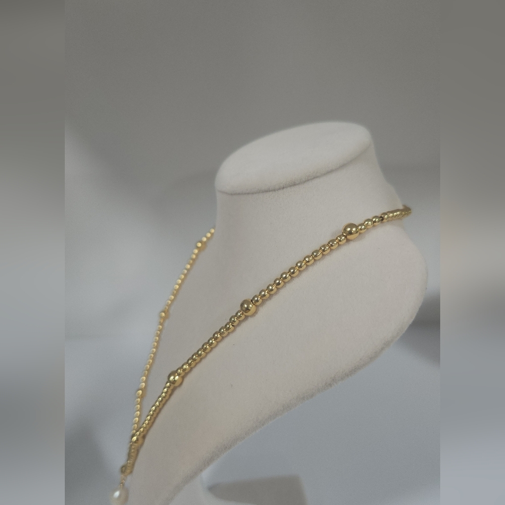 Elegant Gold Beaded Necklace with Pearl Pendant NWOT - Picture 7 of 8